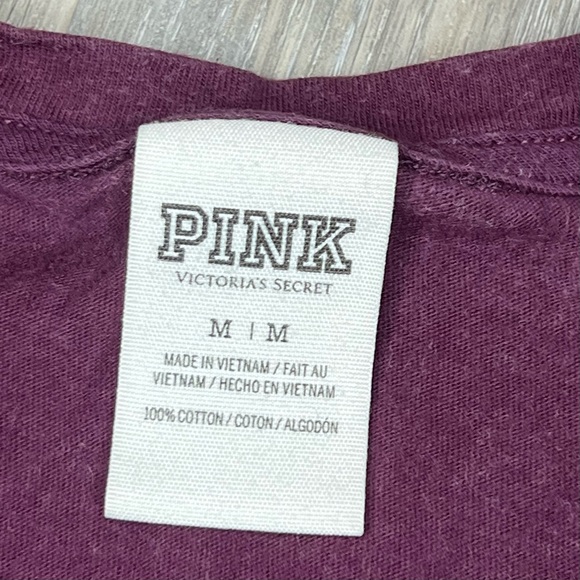 Victoria's Secret Pink Maroon Dog Sequin Oversize Campus Long Sleeve T-Shirt - Picture 4 of 4